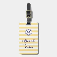 Beach Vibes Striped Yellow White Monogram Luggage Tag