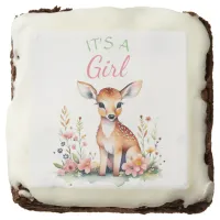 Baby Deer in Flowers | It's a Girl Baby Shower Brownie