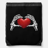 Skeleton Hands Holding A Red Heart Warm Highlight Drawstring Bag