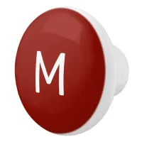 Minimalist White Print Monogram on Red Ceramic Knob