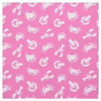 Crab and Lobster White Seafood Pattern on Hot Pink Fabric