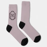 Elegant Purple and Silver Framed Monogram Socks