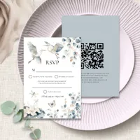 Blue Heron QR code or Reply by Post Wedding RSVP Card