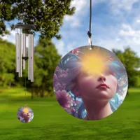 Vicky has her head in the floral clouds AI Art Wind Chime