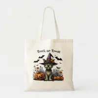 Halloween Trick or Treat Dog in a Witch's Hat Tote Bag