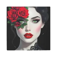 I Love You | Beautiful Woman with Red Rose Metal Print