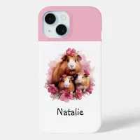 Cute Guinea Pigs Watercolor Custom Name iPhone 16 Case
