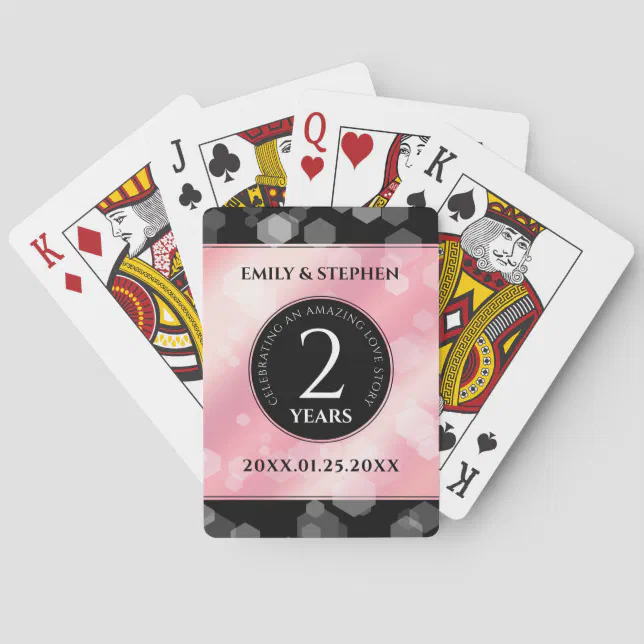 Elegant 2nd Rose Quartz Wedding Anniversary Poker Cards