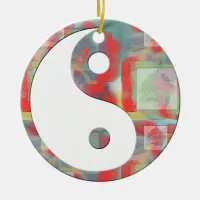 Abstract Rose Floral Yin Yang Ceramic Ornament