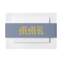 Monogram Elegant Dusty Blue and Gold  Invitation Belly Band