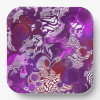 Purple Red Abstract Modern Marble Fluid Art  Paper Plates