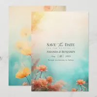 Destination Beach Teal Coral & Soft Yellow Sunset  Save The Date