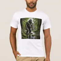 Bigfoot standing in a Creek Cartoon  T-Shirt