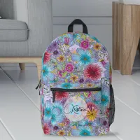 Elegant Artistic Vibrant Floral Hand-Drawn  Printed Backpack