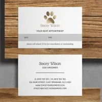 Stylish White Gold Paw Print Logo Appointment Card