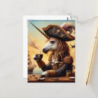 Pirate unicorn encaustic art with a coffee postcard