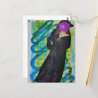 Pirate Lady With Purple Flower Face Mixed Media Postcard