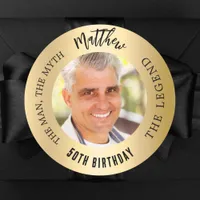 Birthday gold photo man myth legend classic round sticker