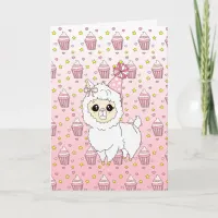 Cute Pink Llama Girl's Personalized Happy Birthday Card