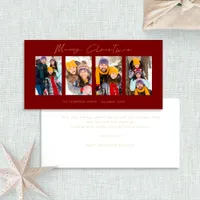 4 Photos Gold Script Burgundy Merry Christmas Holiday Card