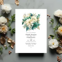 Emerald, Cream, and Gold Floral Wedding Invitation