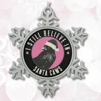 Gothic Crow Santa Caws Pink and Black Holiday Snowflake Pewter Christmas Ornament