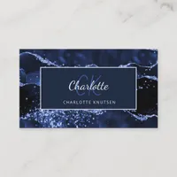 Blue agate marble monogram business card