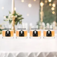 Groom's Team Name Black Tuxedo Wedding Date Whiskey Glass