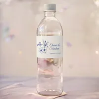 Elegant Vintage Romance Dusty Blue Floral Wedding Water Bottle Label