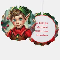 Whimsical Cartoon Elf | Christmas Ornament Card