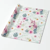 Floral Unicorn Pattern Wrapping Paper