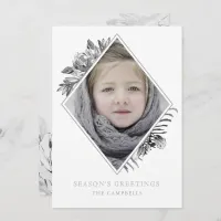 Silver Gray Botanical Elegant Photo Holiday Card