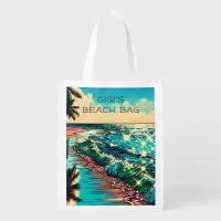 Beautiful Comic Pop Art Style Beach Scene Grocery Bag