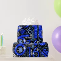 Sweet Sixteen Sparkle Word Cloud Blue ID265 Wrapping Paper