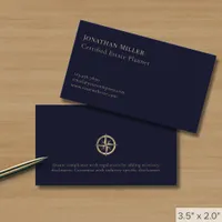 Professional Navy Blue Gold Logo Business Card