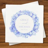 Elegant Blue Hydrangea Watercolor Floral Wedding Napkins