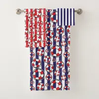 Red White Blue Nautical Beach House Bathroom Bath Towel Set