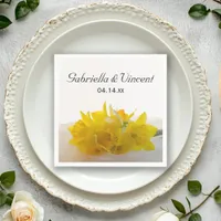 Yellow Daffodils on White Spring Wedding Napkins