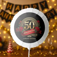 Opulent Golden 50th Anniversary Red Roses on Black Balloon