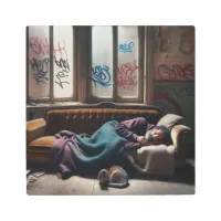 Homeless Man Sleeping in Abandoned Building   Metal Print