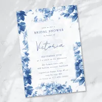 China Blue Watercolor Floral Bridal Shower Invitation