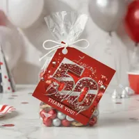 Red Silver Glitter Balloons Glam 50th Birthday Favor Tags