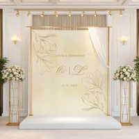 Wedding Golden Floral On Cream Background Backdrop