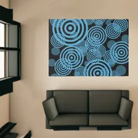 Modern, stylish blue circles on black  rug