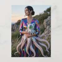 Mythical Sea Creature Cat Octopus and Lady Postcard