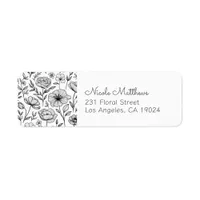 Minimalist Black and White Floral Return Address Label