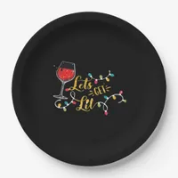 Let's Get Lit Wine Glasses Christmas Lights Drinki Paper Plates