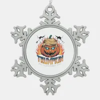 Trumpkin Classic – Spooky Pumpkin Design Snowflake Pewter Christmas Ornament
