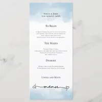 Light Blue Watercolors Heart Swash Wedding Menu