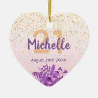 21st birthday rose gold pink florals name ceramic ornament